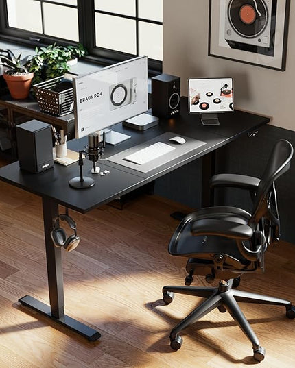 Electric Standing Desk, Large 63 x 24 Inches Height Adjustable Desk, Sit Stand up Desk for Work Office Home, Splice Board, Black - LeafyLoom