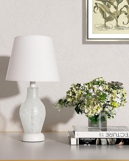 Modern Table Lamp-Small Bedside Nightstand Lamp with Wine Bottle Shape Glass Body, Desk Lamp for Reading, 3000K Bulb Included, 14", White - LeafyLoom