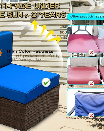 ClawsCover 14Pack Outdoor Patio Seat and Back Cushions Replacement Covers Fit for 7Pieces 6-Seater Wicker Rattan Sectional Couch Chair Furniture Set,Royal Blue-Include Cover Only (Large) - LeafyLoom