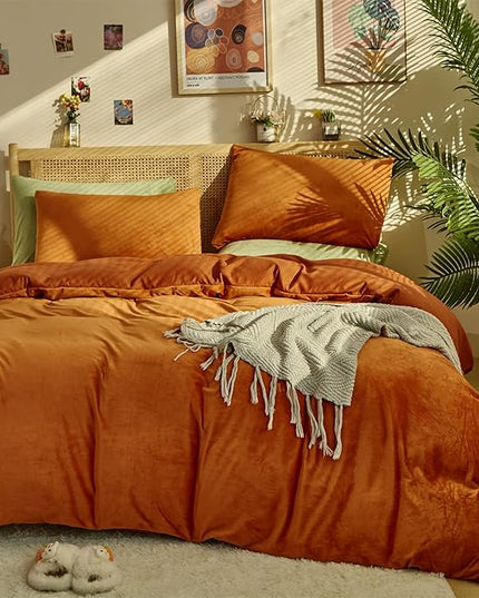 Wellboo Rust Caramel Fluffy Comforters Full Women Burnt Orange Velvet Bedding Comforter Sets Cotton Modern Solid Terracotta Flannel Quilts Girls Plain Reddish Plush Aesthetic Bed Quilts Shaggy Fur Bed - LeafyLoom