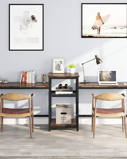 Tribesigns 96.9" Double Computer Desk with Printer Shelf, Extra Long Two Person Desk Workstation with Storage Shelves, Large Office Desk Study Writing Table for Home Office, Dark Brown - LeafyLoom