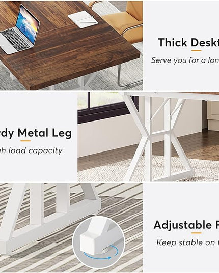 70.8-Inch Large Executive Desk, Modern Computer Office Desk, Wooden Writing Desk Study Table for Home Office - LeafyLoom