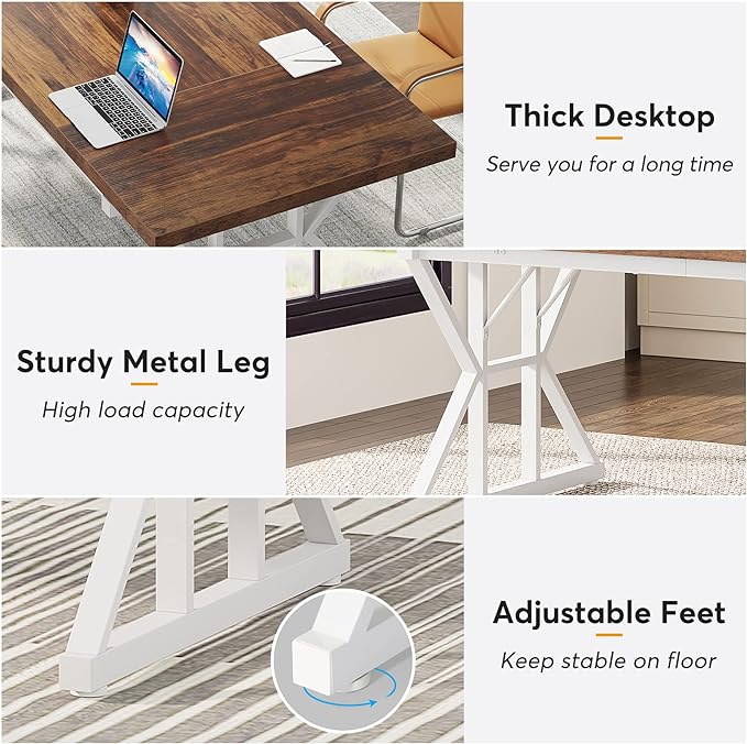 70.8-Inch Large Executive Desk, Modern Computer Office Desk, Wooden Writing Desk Study Table for Home Office - LeafyLoom