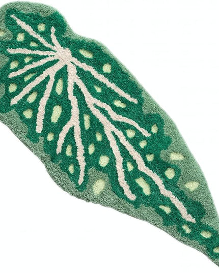 Begonia Non Slip Bath Mat or Kitchen Tufted Rug, Plant Leaf Shaped Kids Pets Floor Mat Carpet, Green, 45.3" x 16.3" - LeafyLoom