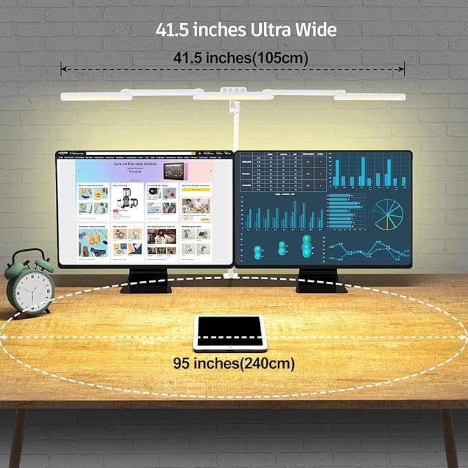 LED Desk Lamp for Home Office, 41.5" White Clip on Architect Desk Lamp with Clamp, 24W Adjustable Bright Swing Arm LED Desk Light Clamp on Office Lamp Dimmable Eye Care Table Light - LeafyLoom