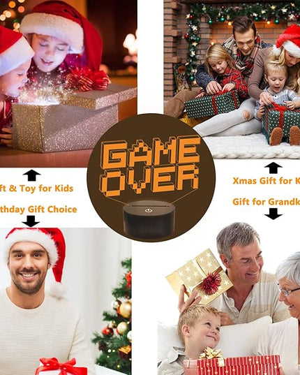 FULLOSUN Pixel Game Over Illusion Lamp, Gamepad 3D Night Light (3 Patterns) with Remote Control 16 Color Changing Gaming Room Headset Decor Best Gamer Gift - LeafyLoom