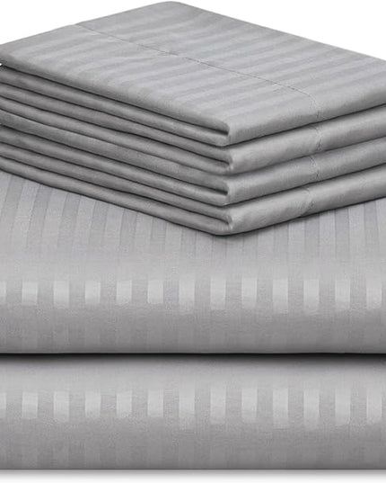 LuxClub 6 PC King Size Sheet Set Bed Sheets, Breathable Luxury Bed Sheets, Deep Pockets 18" Wrinkle Free Cooling Bed Sheets Machine Washable Hotel Bedding (King, Striped Light Grey) - LeafyLoom