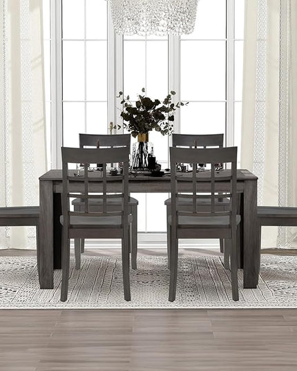 COLAMY Wooden Dining Chairs Set of 2, Nine-Square High Back Kitchen Side Chair, Farmhouse Dining Chairs for Kitchen and Dining Room, Dark Grey - LeafyLoom
