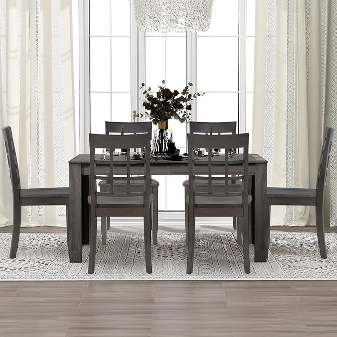 COLAMY Wooden Dining Chairs Set of 2, Nine-Square High Back Kitchen Side Chair, Farmhouse Dining Chairs for Kitchen and Dining Room, Dark Grey - LeafyLoom