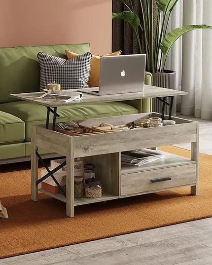 WLIVE Coffee Table, 39" Lift Top Coffee Table with Hidden Compartment and Sorage Drawers for Living Room,Grey - LeafyLoom