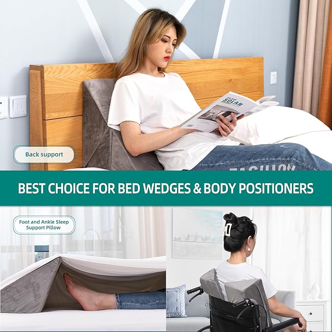 Bed Wedges & Body Positioners for Elderly and Adults (3 in 1), 40 Degree Triangle Wedges for Bed Positioning, Side Wedge Pillows for after Surgery, Bed Wedges for Bedsores, Wedges for Body - LeafyLoom