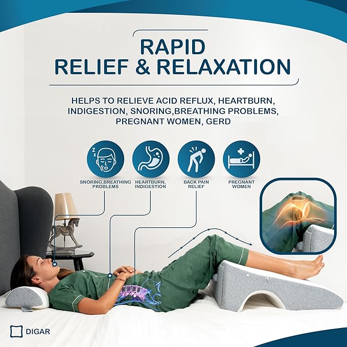 Bed Wedge Pillow 12 inch | Memory Foam Wedge Pillow for Sleeping | Triangle Pillow Wedge | Acid Reflux Pillow | Post-Surgery Support Cushion | Back, Head, Knee, Elbow Support | Pregnancy Pillow - LeafyLoom