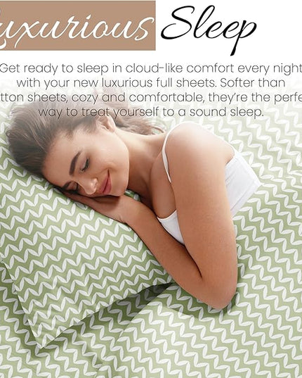 Linen Market 4 Piece Full Bedding Sheet Set (Sage Puffed Chevron) - Sleep Better Than Ever with These Ultra-Soft & Cooling Bed Sheets for Your Full Size Bed - Deep Pocket Fits 16" Mattress - LeafyLoom