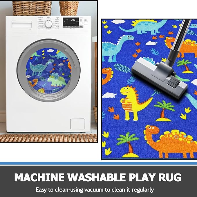 Capslpad Blue Dinosaur Kids Play Rugs for Boys Bedroom Colourful Cartoon Dinosaur Decor Kids Area Rug Non-Slip Washable Dinosaur Carpet Rugs for Kids Room,Playroom,Nursery Room Decor,5'×6.6' - LeafyLoom