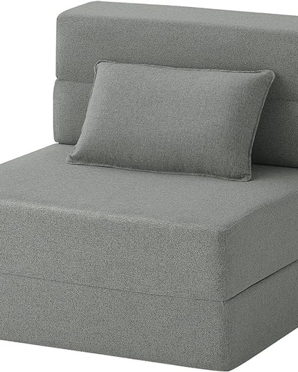 Convertible Folding Sofa Bed - Sleeper Chair with Pillow, Modern Linen Fabric Floor & Futon Couch, Foldable Mattress for Living Room/Dorm/Guest Use/Home Office/Apartment, Single Size Light Gray - LeafyLoom