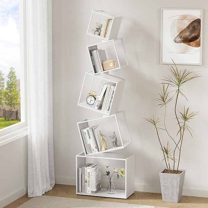 Bookshelf, Book Shelf, 5 Tier Bookshelf, White Bookshelf, 67'' Tall, Modern Bookshelf for Books/CDs/Home Decor - LeafyLoom