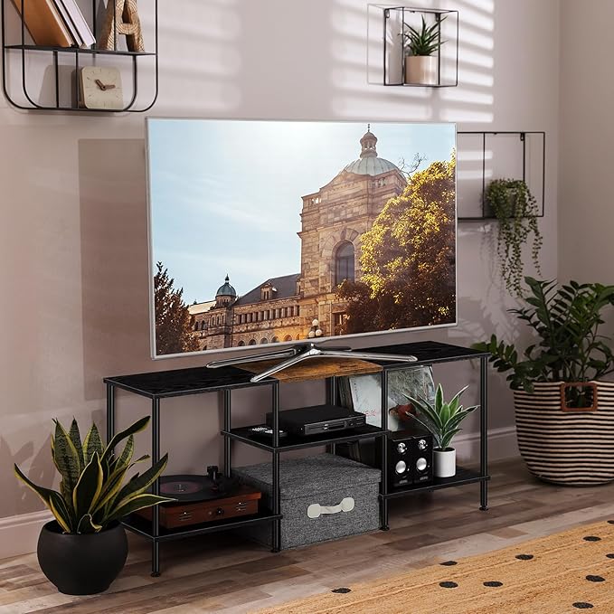 TV Stands for Living Room 50 inch TV Stand with Power Outlet Entertainment Center with Storage 3 Tier TV Console Table for 50 43 40 32 inch TV, Black - LeafyLoom