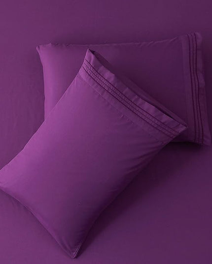 SONORO KATE Bed Sheet Set Super Soft Microfiber 1800 Thread Count Luxury Egyptian Sheets 18-Inch Deep Pocket Wrinkle-3 Piece(Twin Purple) - LeafyLoom