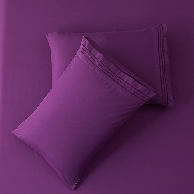 SONORO KATE Bed Sheet Set Super Soft Microfiber 1800 Thread Count Luxury Egyptian Sheets 18-Inch Deep Pocket Wrinkle-3 Piece(Twin Purple) - LeafyLoom