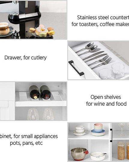 Yaheetech Kitchen Island Cart with Stainless Steel Top, Rolling Storage Cabinet on Wheels with Drawer& Wine Rack & Spice Rack, Sideboard Buffet with Towel Bar, White - LeafyLoom