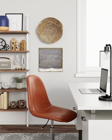 Nathan James Theo 5-Shelf Wood Modern Bookcase, Open Wall Mount Ladder Bookshelf with Industrial Metal Frame, Light Brown Oak/White - LeafyLoom