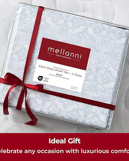 Mellanni Extra Deep Full Sheets - 4 PC Iconic Collection Bedding Sheets & Pillowcases - Hotel Luxury, Ultra Soft, Cooling Bed Sheets - Extra Deep Pocket up to 21 inch (Full, Laced Sky Blue) - LeafyLoom