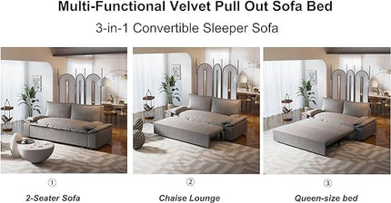 3 in 1 Oversized Love Seat Sofá Convertible Queen Size Sofabed with 2 Lumbar Pillows, Loveseat Sofa W/Pull Out Sleeper Couch Bed for Home,Office,Apartment,RV Living Room, 70.1", Grey - LeafyLoom
