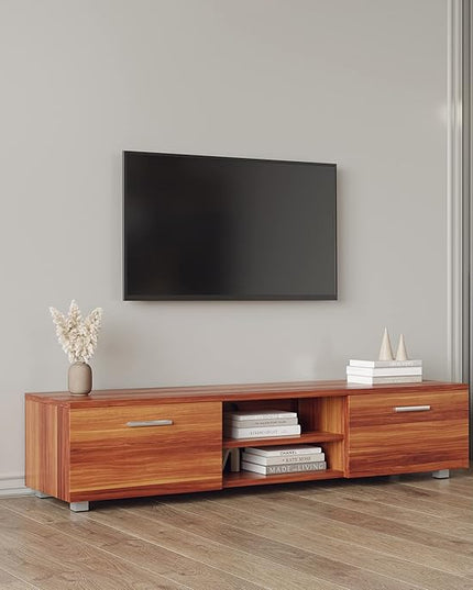 NicBex TV Stand for 70 Inch TV Modern TV Media Console Table with 2 Storage Cabinet and Open Shelves,Entertainment Center with Storage for Living Room,Bedroom,63 Inch,Walnut - LeafyLoom