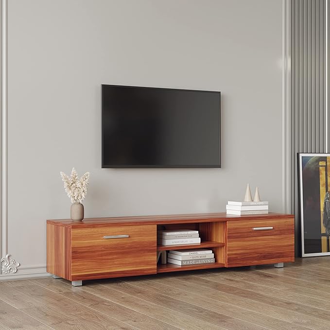 NicBex TV Stand for 70 Inch TV Modern TV Media Console Table with 2 Storage Cabinet and Open Shelves,Entertainment Center with Storage for Living Room,Bedroom,63 Inch,Walnut - LeafyLoom