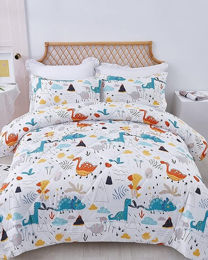 JSD Dinosaur Kids Comforter Set for Boys Girls, 3 Pieces Full Microfiber Comforter with Pillow Sham, Soft Comfortable Machine Washable - LeafyLoom