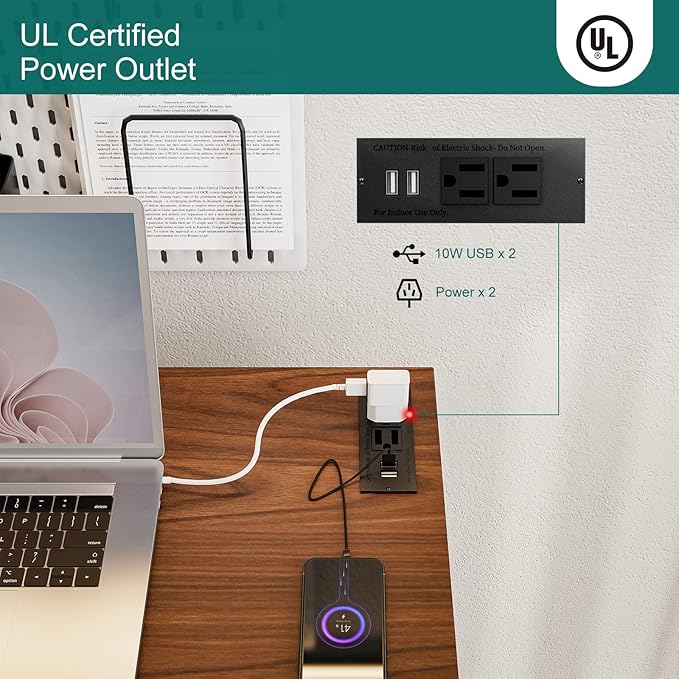 TEMI Computer Desk with Power Outlet - Portable Small with USB Ports, Durable Construction. Perfect Writing Desk, Study Table, and Office Table for Compact Spaces. Work Desk for Home Office Use. - LeafyLoom