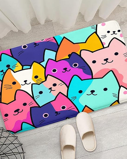 Cat Rug for Girls Bedroom - Cat Area Rug Cartoon Cat Rug Carpet for Kids Room Cute Cat Rugs Room Decor Colorful Anime Rug with Cat Printed, 2x3 Feet - LeafyLoom