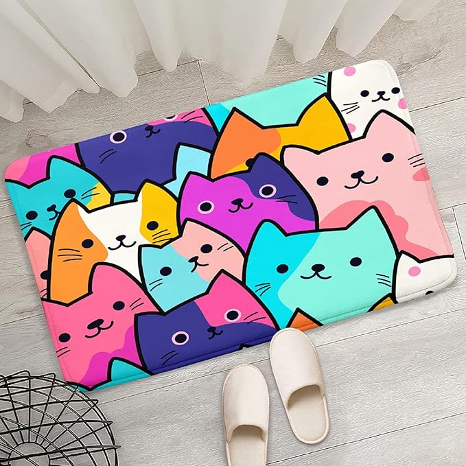 Cat Rug for Girls Bedroom - Cat Area Rug Cartoon Cat Rug Carpet for Kids Room Cute Cat Rugs Room Decor Colorful Anime Rug with Cat Printed, 2x3 Feet - LeafyLoom