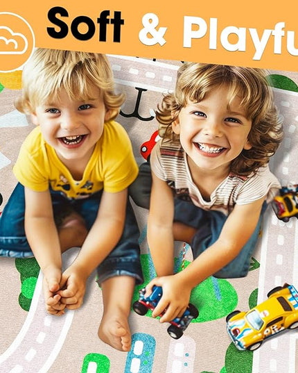 Kid Rug Carpet Playmat for Toy Cars and Train，Play Area Rug with Rubber Backing，Fun Throw Rug，Ideal Gift for Children Baby Bedroom Play Room(120×160cm/47×63in) - LeafyLoom
