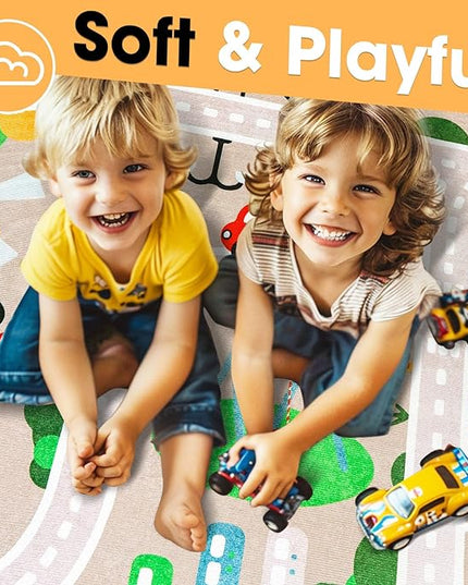Kid Rug Carpet Playmat for Toy Cars and Train，Play Area Rug with Rubber Backing，Fun Throw Rug，Ideal Gift for Children Baby Bedroom Play Room(100×160cm/39×63in) - LeafyLoom