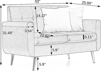 Double Sofa, Modern Decoration Living Room Love Seat Sofa Simple and Atmospheric, Button Plush Soft Cushion Love Seat Furniture, Easy to Install Bedroom Small Sofa (Yellow) - LeafyLoom