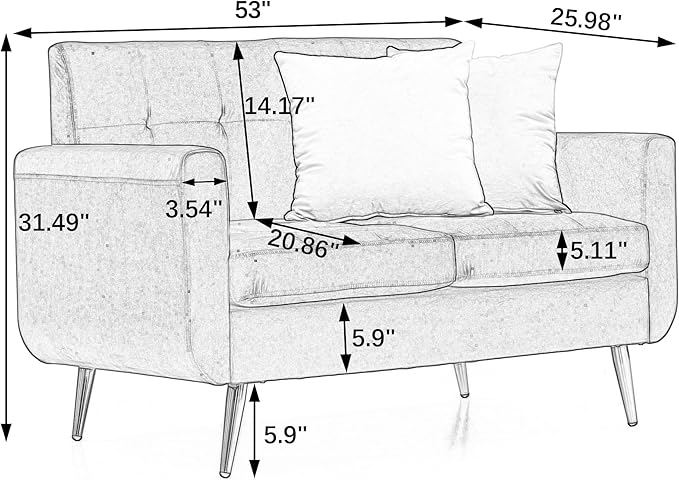Double Sofa, Modern Decoration Living Room Love Seat Sofa Simple and Atmospheric, Button Plush Soft Cushion Love Seat Furniture, Easy to Install Bedroom Small Sofa (Yellow) - LeafyLoom