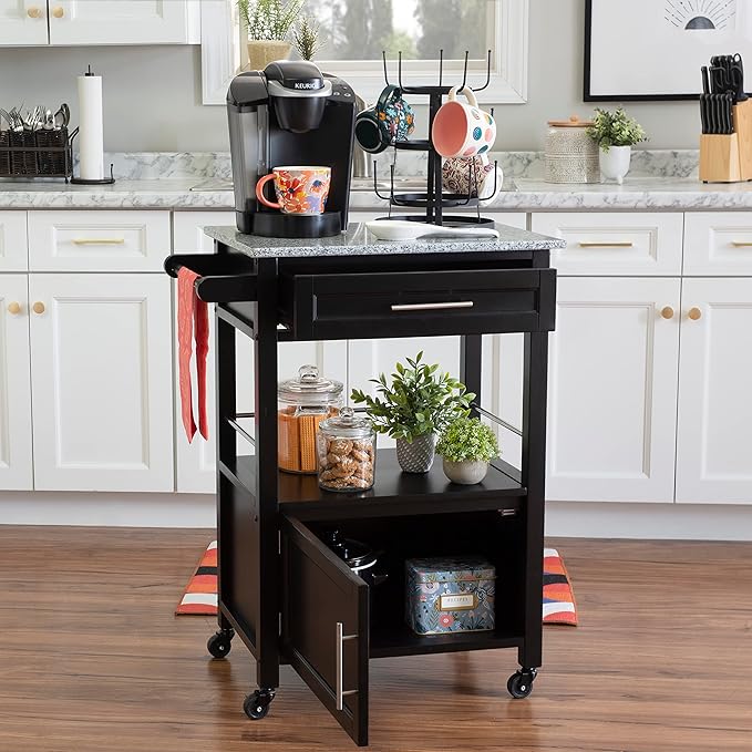 Linon Cayden Black Kitchen Cart, - LeafyLoom