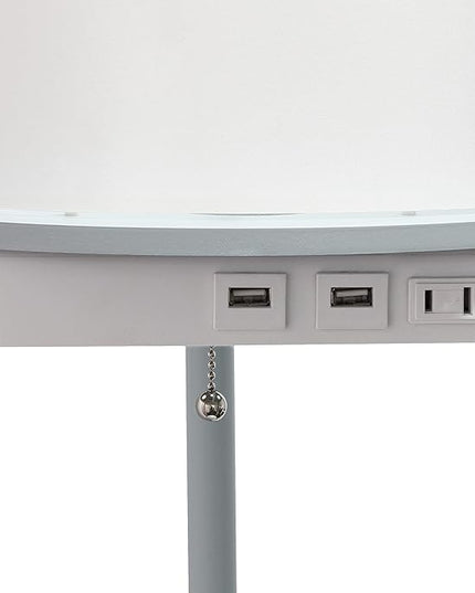 Simple Designs LF2010-GRY 62.5" Round Modern Shelf Etagere Organizer Storage Floor Lamp with 2 USB Charging Ports, 1 Charging Outlet and Linen Shade for Living Room Bedroom, Gray, 11.5 x 11.5 x 62.5 - LeafyLoom