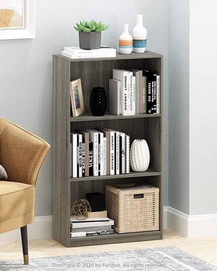 Furinno Basic 3-Tier Bookcase Storage Shelves, French Oak Grey - LeafyLoom