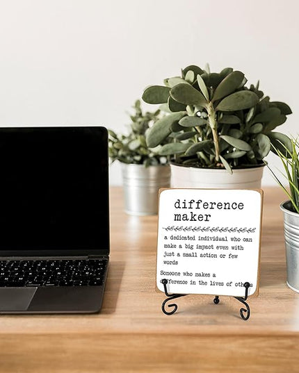 Difference Maker Definition Decorative Office Decor Thank You Appreciation Gift for Coworker Teacher Boss Leader Wood Plaque Desk Decor Office Shelf Wall Display -A14 - LeafyLoom