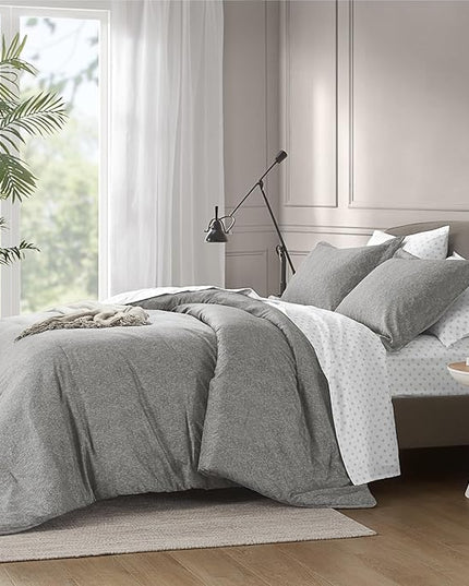Grey Comforter Set Twin Size - Soft Luxury Chambray Printed, Lightweight Breathable Gray Twin Bedding Set for All Season, 2 Pieces Including 1 Comforter and 1 Pillow Sham - LeafyLoom