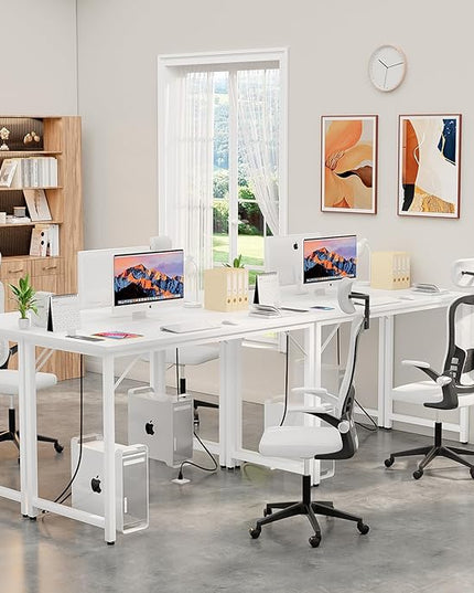47 Inch Computer Desks with Power Outlets and USB Charging Ports, Modern Office Desk for Small Spaces, Sturdy Laptop PC Gaming Writing Table for Students, Pure White - LeafyLoom