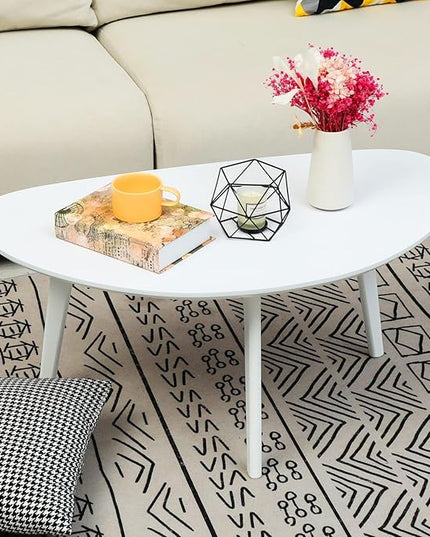 FIRMINANA Small White Oval Coffee Table for Small Space,Simple Modern Table for Small Apartment or Livingroom Corner,White,18.9" D x 33.47" W x 15.75" H - LeafyLoom