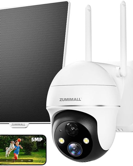 ZUMIMALL 5MP Security Cameras Wireless Outdoor, Solar Security Camera Outdoor with 360° PTZ, Battery Powered Camera for Home Security Outside, Color Night Vision/2.4G WiFi/2-Way Talk/IP66/AI Detection ZUMIMALL