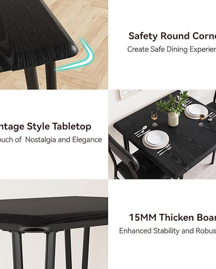 IDEALHOUSE Black Dining Table for 2-Small Square kitchen Dining Dinner Room Tables Set,Space Saving Wood Modern Dinette Accent Furniture for Breakfast Nook, Apartment,Home Office Small Space, 3 Piece - LeafyLoom
