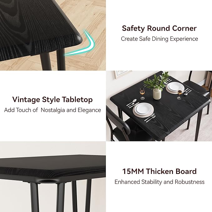 IDEALHOUSE Black Dining Table for 2-Small Square kitchen Dining Dinner Room Tables Set,Space Saving Wood Modern Dinette Accent Furniture for Breakfast Nook, Apartment,Home Office Small Space, 3 Piece - LeafyLoom