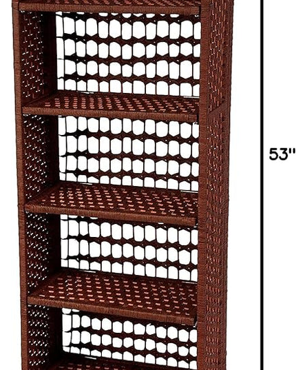 Oriental Furniture 53" Natural Fiber Shelving Unit - Mahogany - LeafyLoom