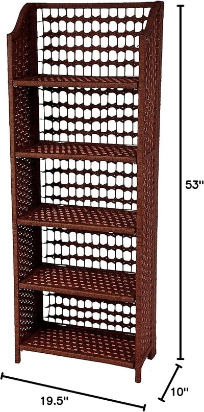 Oriental Furniture 53" Natural Fiber Shelving Unit - Mahogany - LeafyLoom