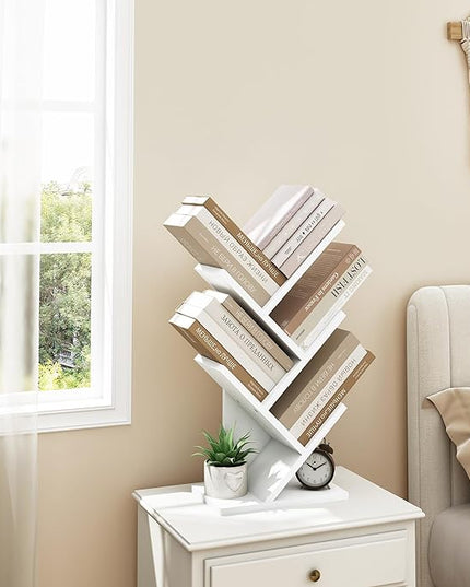 Hoctieon 4 Tier Tree Bookshelf, Small Bookcase, Free Standing Tree Bookcase, Bookshelf for Bedroom, Book Shelf Organizer, Small Bookshelf, White - LeafyLoom